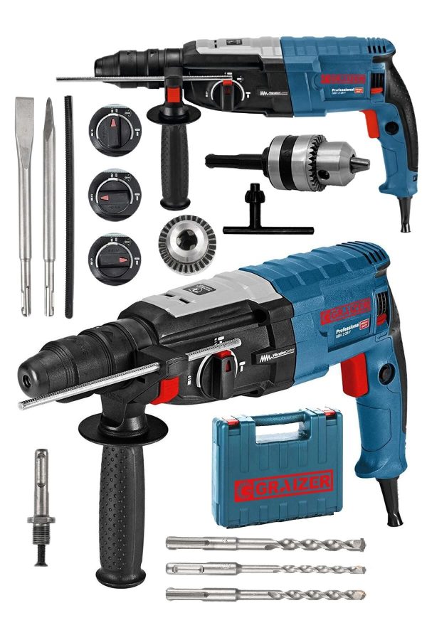 Graizer Alman 3000 Watt Kırıcı Delici Sjs Metal Dişli Şanzuman Hilti Darbeli Matkap ve 5 Uç 2-2mm Gri