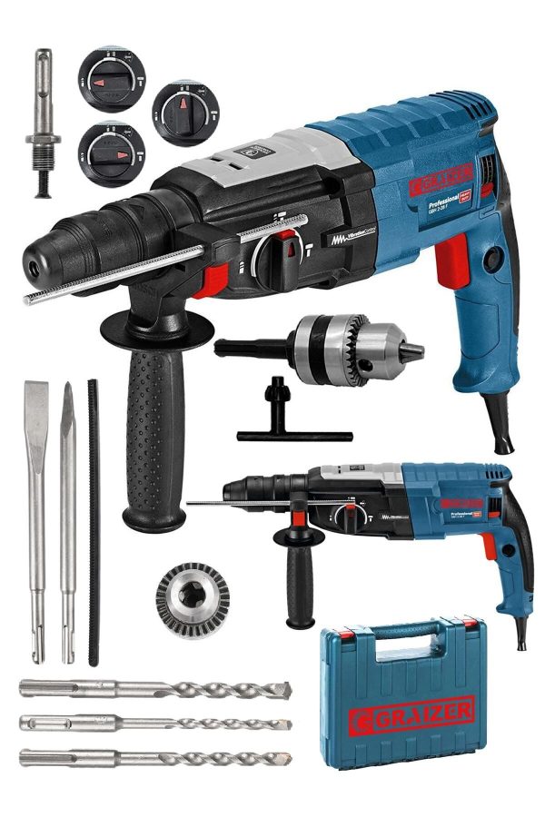 Graizer Alman 3000 Watt Kırıcı Delici Sjs Metal Dişli Şanzuman Hilti Darbeli Matkap ve 5 Uç 2-2mm Gri - Görsel 2