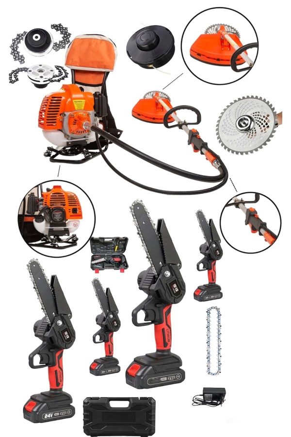 SCHUTZENGER 2'li Set 7.9 Hp Benzinli Sırt Tipi Çim Biçme Makinası Ve 128vf Şarjlı Zinçirli Dal Budama Makinası