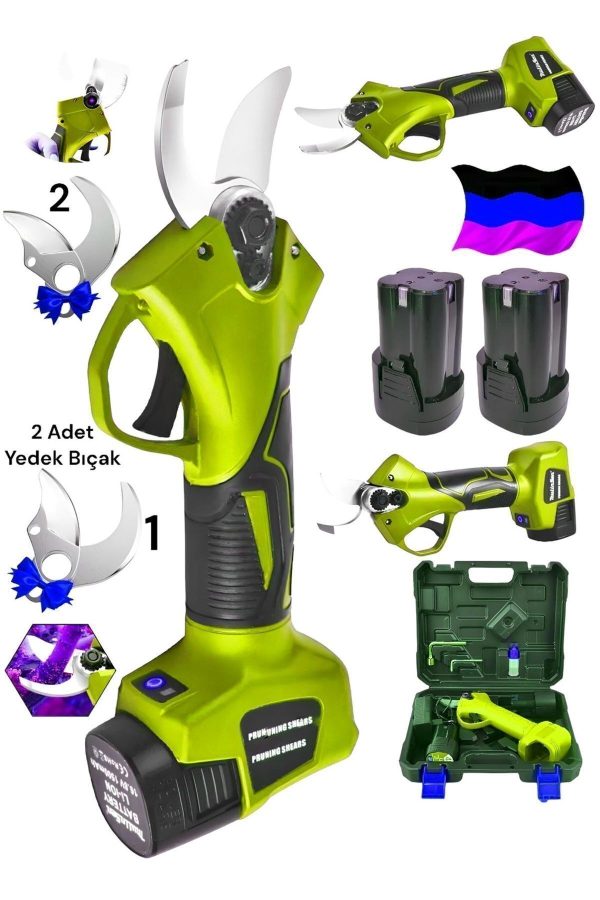 SCHUTZENGER 972RP ARMUT ÇİFT AKÜLÜ ÇELİK ŞANZUMAN ŞARJLI DAL AĞAÇ KESME BAĞ BUDASMA MAKASI 2 ADET BIÇAK HEDİYELİ