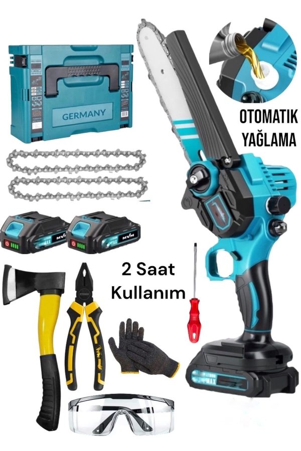 SCHUTZENGER 598Vt OTOMATİK YAĞLAMA 5 PİLLİ Çift Akülü Şarjlı Budama Testere Odun Kesme Makinası