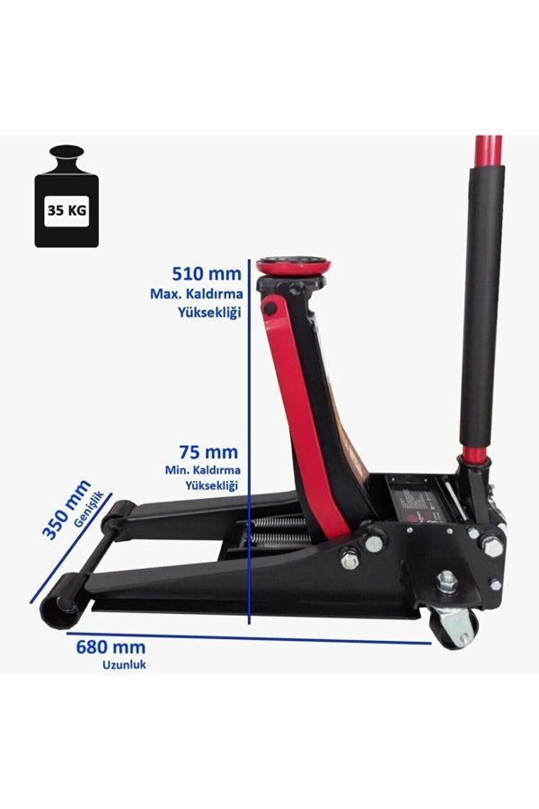 SCHUTZENGER Profesyonel 3 Ton Çift Pistonlu Arabalı Kriko Garaj Krikosu Düşük Profil 35 Kg 3 Yıl Garanti