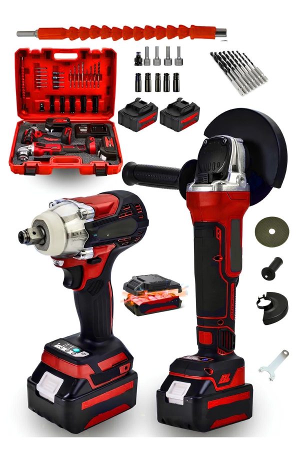BULLDOZER Germany 2'li Set 598vf Şarjlı Taşlama Şarjlı Somun Sıkma Sökme Matkap