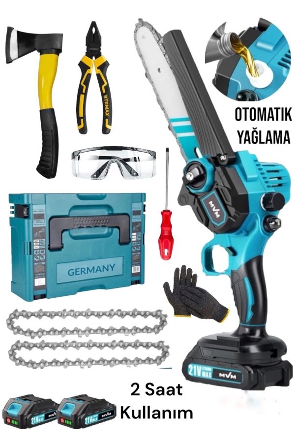 SCHUTZENGER 598Vt OTOMATİK YAĞLAMA 10 PİLLİ ÇİFT AKÜLÜ ŞARJLI AKÜLÜ BUDAMA TESTERESİ ODUN KESME MAKİNESİ - Görsel 2