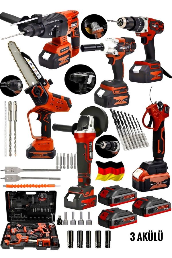 SCHUTZENGER 6' Makina 20Ah Şarjlı Somun Sökme/Taşlama/ Matkap/Dal Budama Testere/Bağ Dal Budama Makası /Hilti