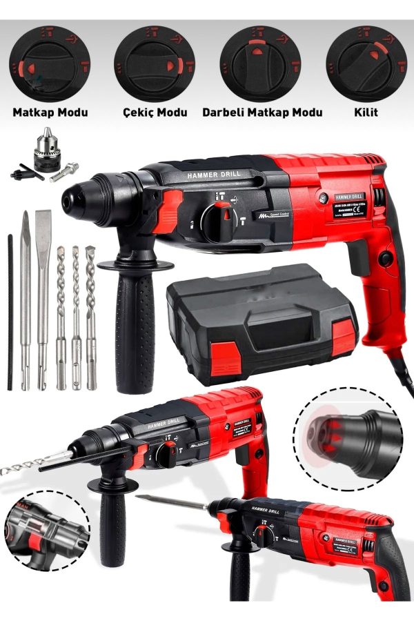 BULLDOZER Germany 4200W Çelik Şanzuman Bakir Sargılı 2-28 Kırıcı Delici Hilti Matkap 5 ADET UÇ