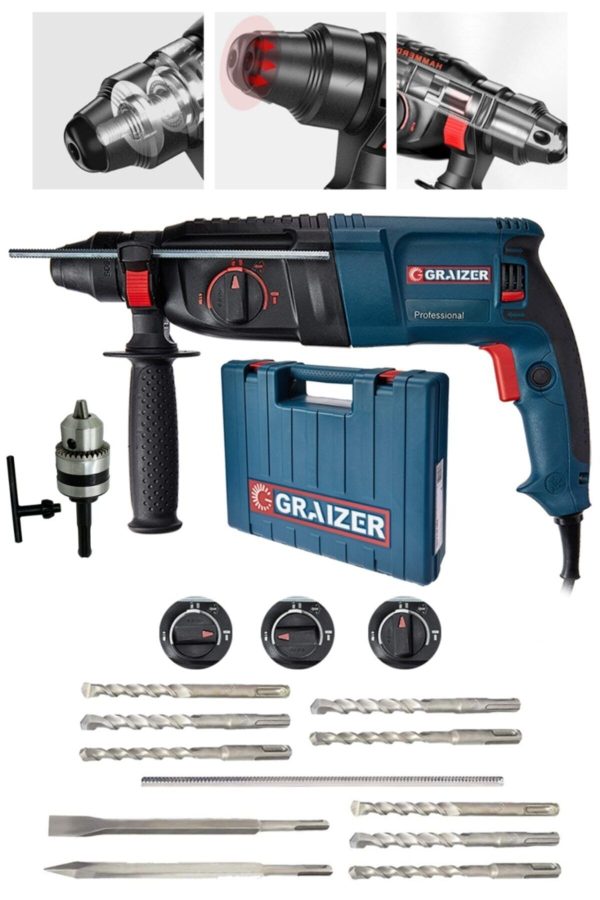 Graizer Alman 3000 Watt Kırıcı Delici Hilti Matkap Metal Şanzumanlı ++ 10 Adet Uç ++yedek Mandren