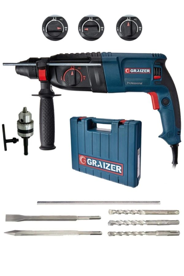 Graizer 3000 Watt Kırıcı Delici Hilti Matkap Metal Şanzumanlı ++ 5 Adet Uç ++yedek Mandren