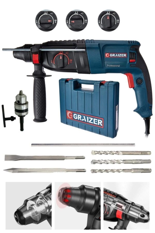 Graizer 3000 Watt Kırıcı Delici Hilti Matkap Metal Şanzumanlı ++ 5 Adet Uç ++yedek Mandren - Görsel 2