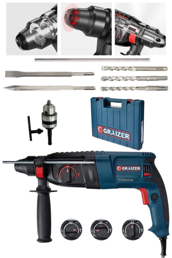 Graizer 3000 Watt Kırıcı Delici Hilti Matkap Metal Şanzumanlı ++ 5 Adet Uç ++yedek Mandren - Görsel 3