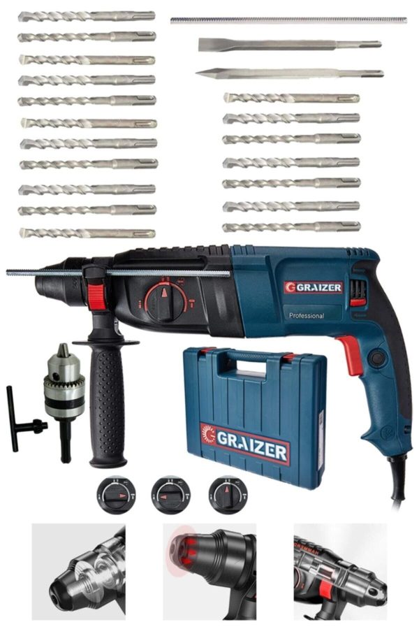 Graizer Alman 3000 Watt Kırıcı Delici Hilti Matkap Metal Şanzumanlı ++ 20 Adet Uç ++yedek Mandren - Görsel 3