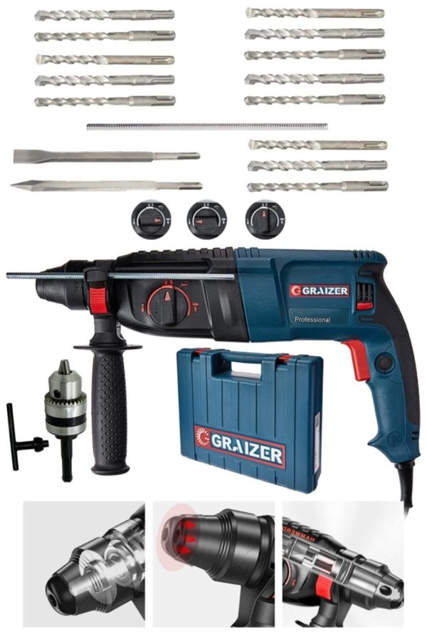 Graizer Alman 3000 Watt Kırıcı Delici Hilti Matkap Metal Şanzumanlı ++ 15 Adet Uç ++yedek Mandren