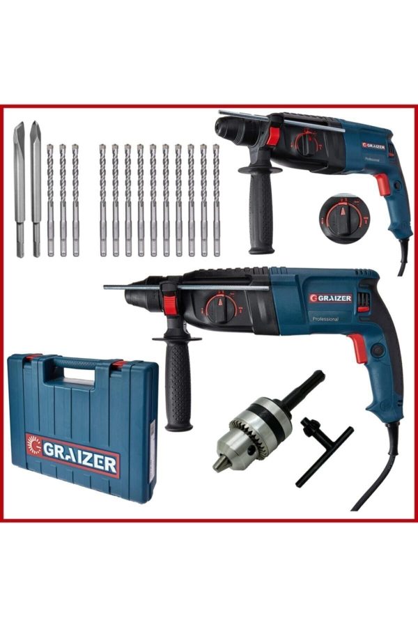 Graizer Alman Grz-2-26 Kırıcı Delici 3000 Metal Dişli Şanzuman Hilti Darbeli Matkap + Yedek Mandren + 15 Uç