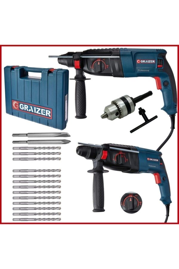 Graizer Alman Grz-2-26 Kırıcı Delici 3000 Metal Dişli Şanzuman Hilti Darbeli Matkap + Yedek Mandren + 15 Uç - Görsel 2