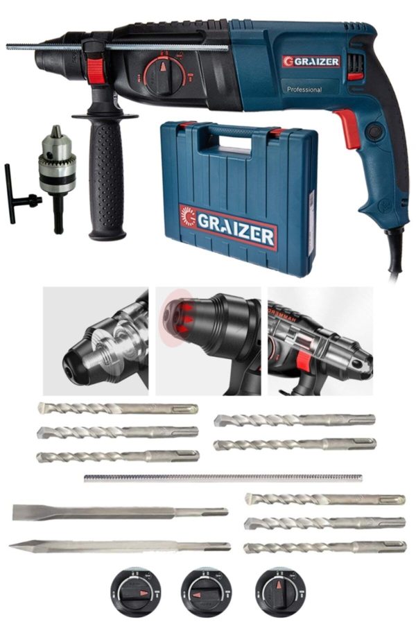 Graizer Alman 3000 Watt Kırıcı Delici Hilti Matkap Metal Şanzumanlı ++ 10 Adet Uç ++yedek Mandren - Görsel 2