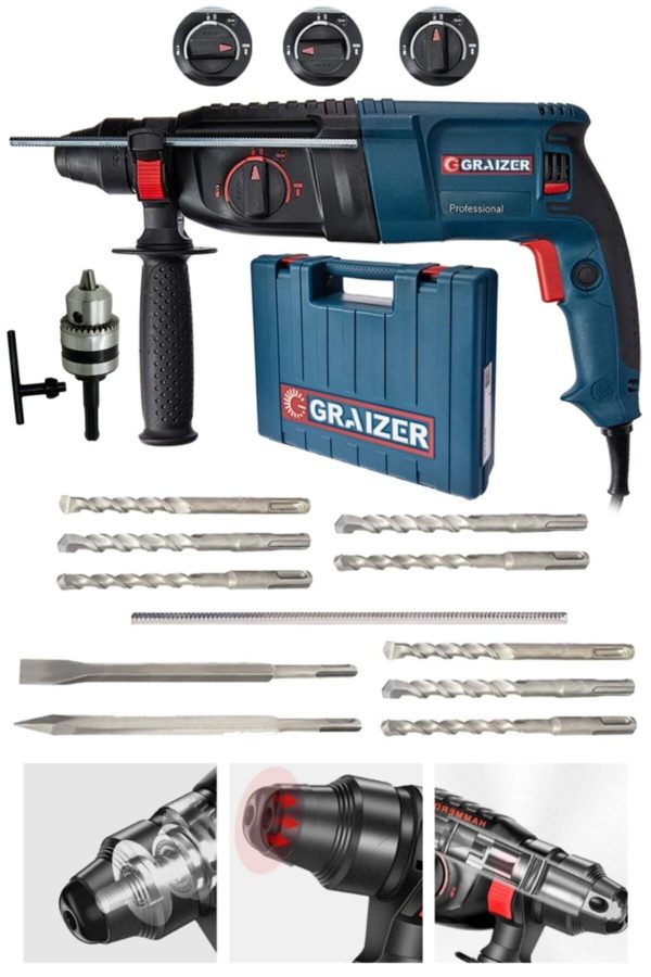 Graizer Alman 3000 Watt Kırıcı Delici Hilti Matkap Metal Şanzumanlı ++ 10 Adet Uç ++yedek Mandren - Görsel 3