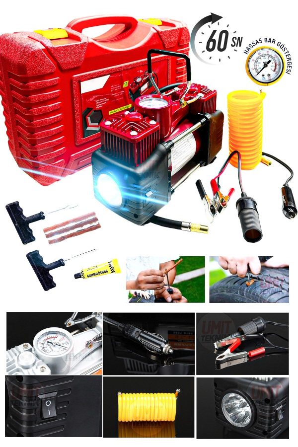 12V 150PSI  Ağır Hizmet Çift SilindirliÇantalı  Oto Kamyon Lastik Şişirme hava kompresörü Kit Set