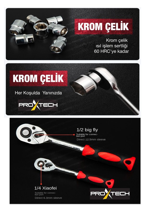 Valiz Çanta Cr-V Çeliği  108 Parça  1/2 Ve 1/4 Torx Cırcırlı Lokma Anahtar Takımı Bits Uç Full Set - Görsel 4