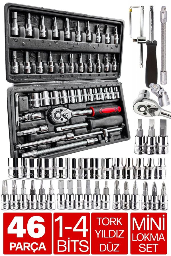 Premium 46 Parça Mini Lokma Takımı Otomatik Cırcırlı 1/4" Set Yüksek Kalite Kombinasyon Alet Seti - Görsel 2