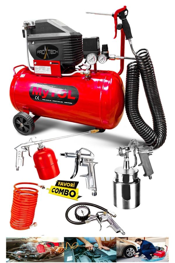 EnÇok Tercih edilen 2HP 50 Lt Full PaketHava Kompresörü Boya,Lastik,Mazot Temizleme 5PCS Havalı Kit