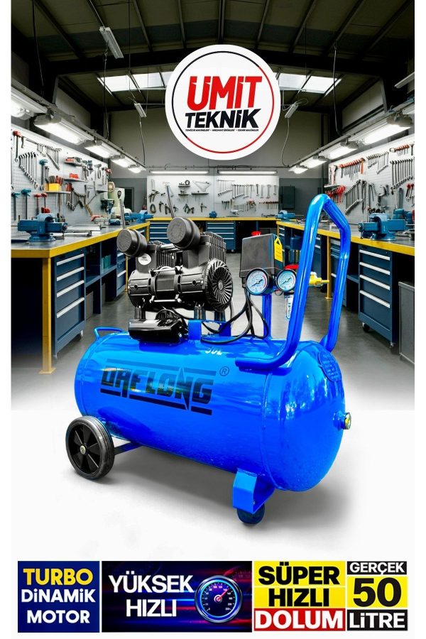 Yüksek Hızlı Yağsız Sessiz  Bakır Sargı Turbo Motor 50LT  Süper Hızlı Dolum Hava Kompresörü 5Li Set