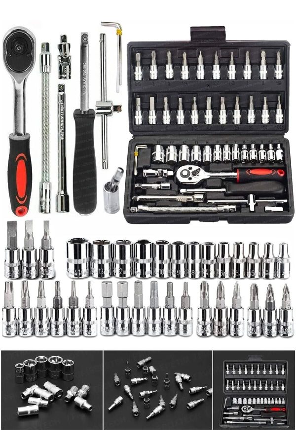 46 Parça Mini Lokma Takımı Otomatik Cırcırlı 1/4" Wrench Set Yüksek Kalite Kombinasyon Alet Seti