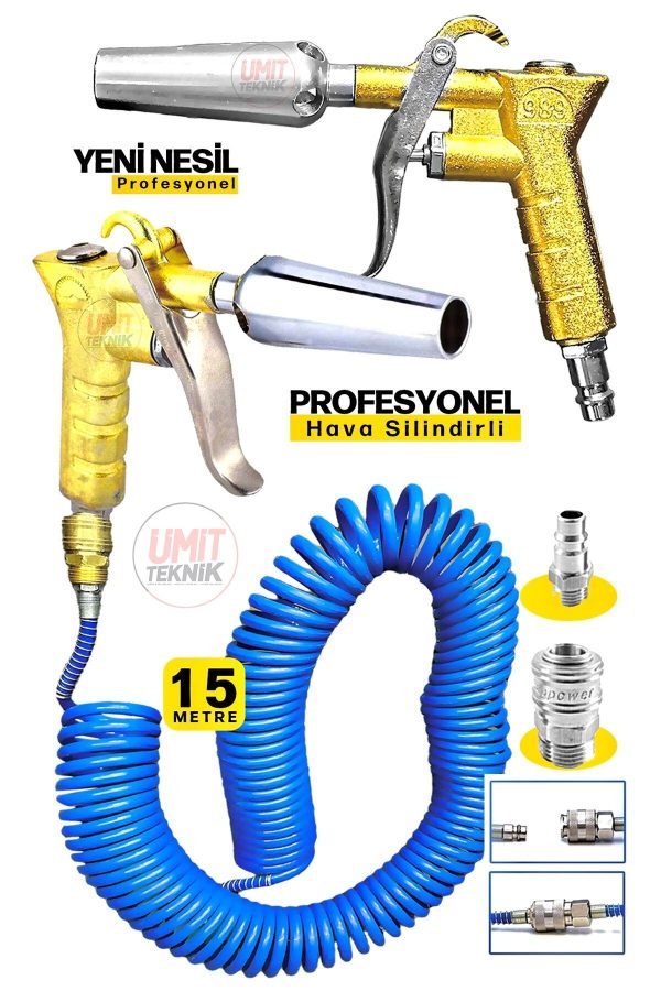 Yeni  Nesil Kompresör Spiral Hava Hortumu 8 mm 15 mt Hava Jakı  Hava Tabancası Recor Seti - Görsel 3