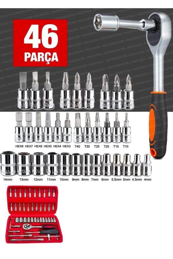 PRO 58 Parça Lokma Takımı Otomatik Cırcırlı 1/4" 12 Parça Kombine Açık Ağız-yıldız Anahtar Takım - Görsel 2