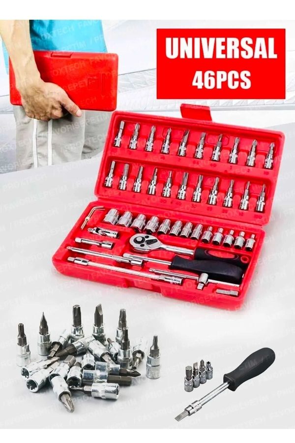 PRO 58 Parça Lokma Takımı Otomatik Cırcırlı 1/4" 12 Parça Kombine Açık Ağız-yıldız Anahtar Takım - Görsel 3