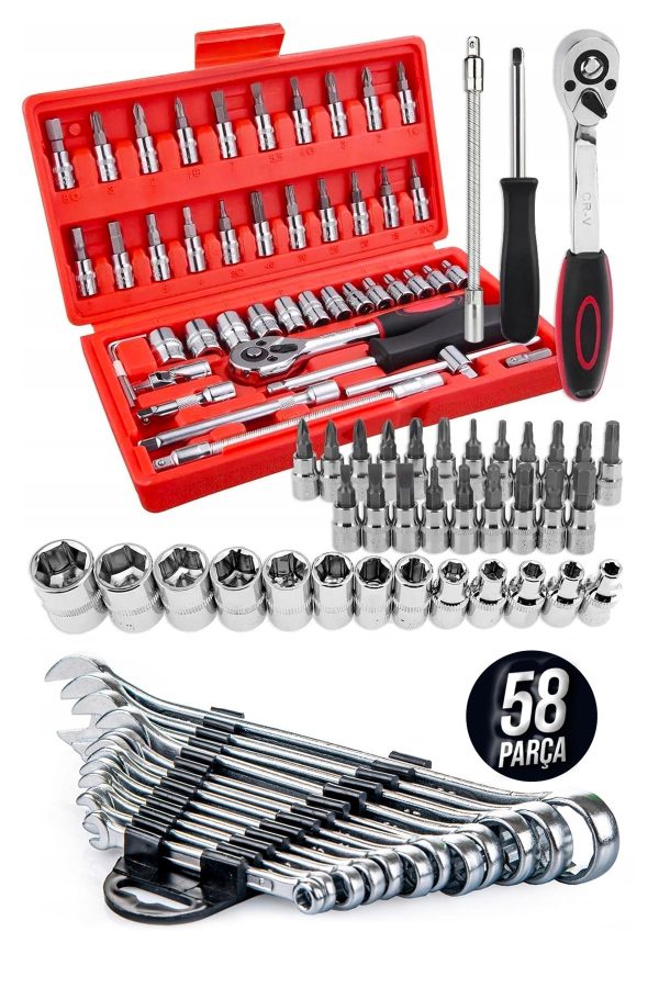 PRO 58 Parça Lokma Takımı Otomatik Cırcırlı 1/4" 12 Parça Kombine Açık Ağız-yıldız Anahtar Takım - Görsel 6