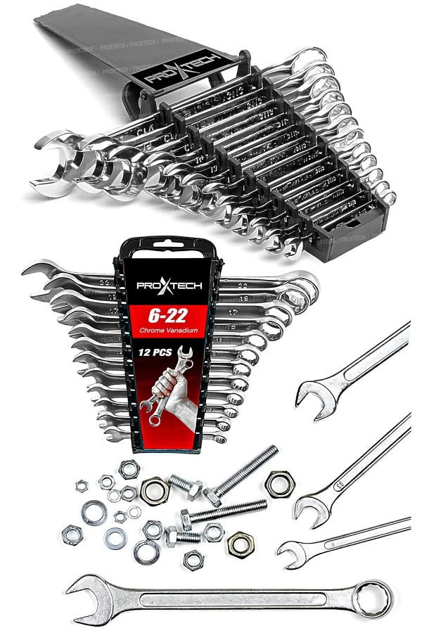 Chrome Vanadium Çelik Profesyonel Güçlü Sağlam 12 Parça Kombine Açık Ağız-Yıldız Anahtar PAKET SET