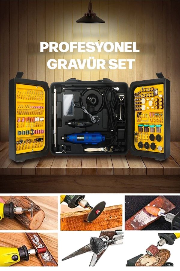 Premium Seri 350 Parça Çift Makinalı Çok Fonksiyonlu Gravür Oyma Dremel Taşlama Zımpara Kesme  Kit - Görsel 2