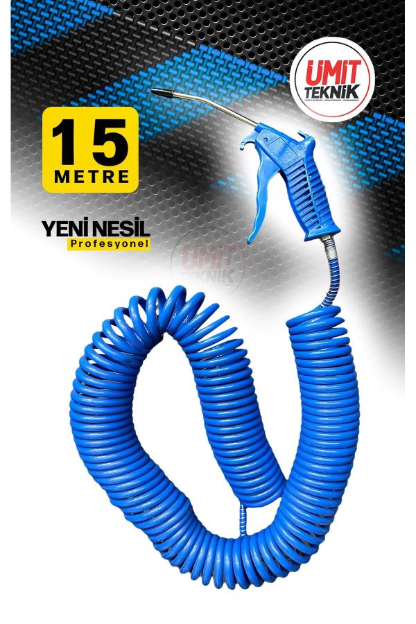 15 Metre Hava Tabancası Yeni Nesil  Spiral Hava Hortumu Kompresör Hava Tabancası Set-15 METRE - Görsel 2