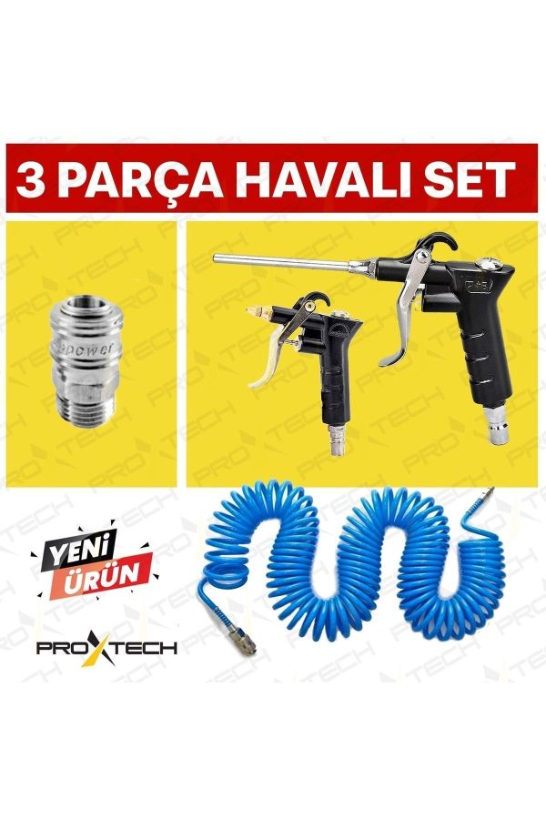 Kompresör Spiral Hava Hortumu 8 mm 15 m Hava Jakı Hava Tabancası Recor 3 Pcs Seti - Görsel 3