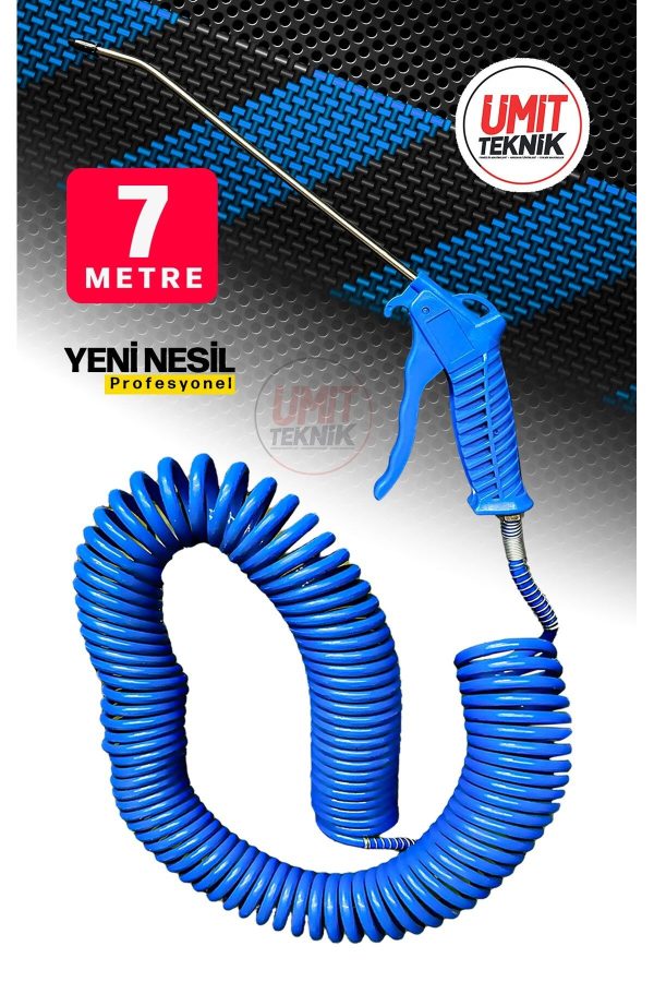 Uzun 7 Metre Hava Tabancası Yeni Nesil  Spiral Hava Hortumu Kompresör Hava Tabancası Set-7 METRE - Görsel 2