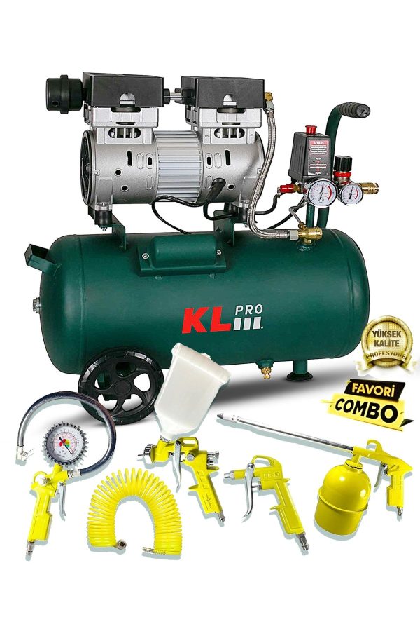 Ençok Tercih Edilen Yağsız 1hp 24litre 8 Bar Klk25s Sessiz Hava Kompresörü 5 Parça Havalı Set Hediye