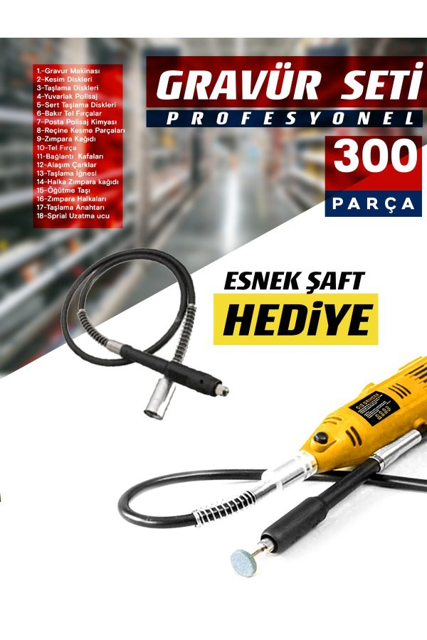 Prox Çok Amaçlı Devir Ayarli 300 Parça Hobi Gravür Delme, Parlatma, Taslama,Pas Sökme EsnekŞaft Seti - Görsel 3