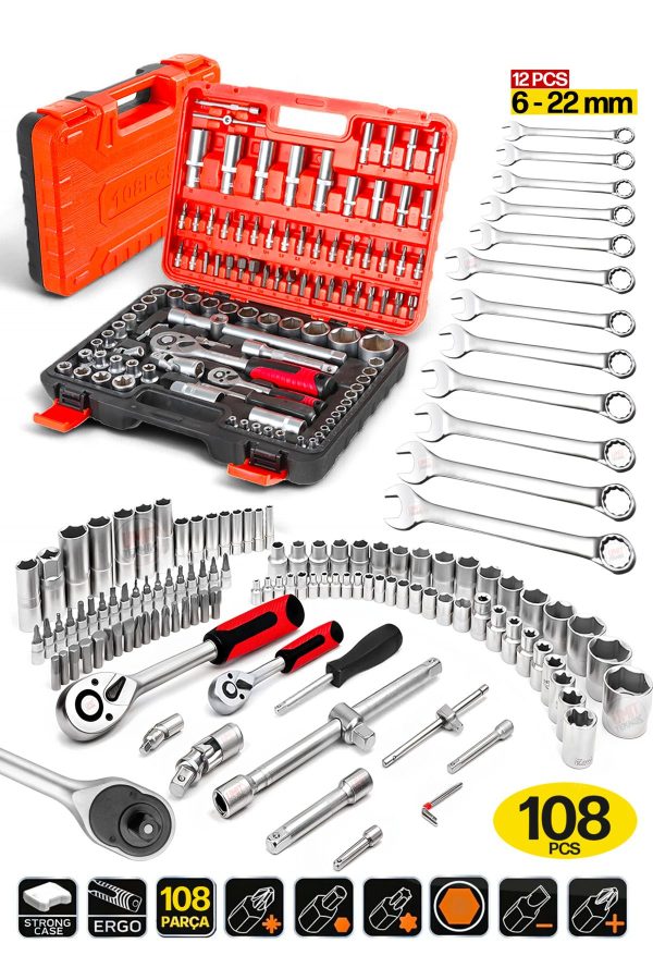 Profesyonel Cr-V Çeliği 120 Parça  1/2 Ve 1/4 Torx Cırcırlı Lokma  Anahtar Takımı Bits Uç Full Set