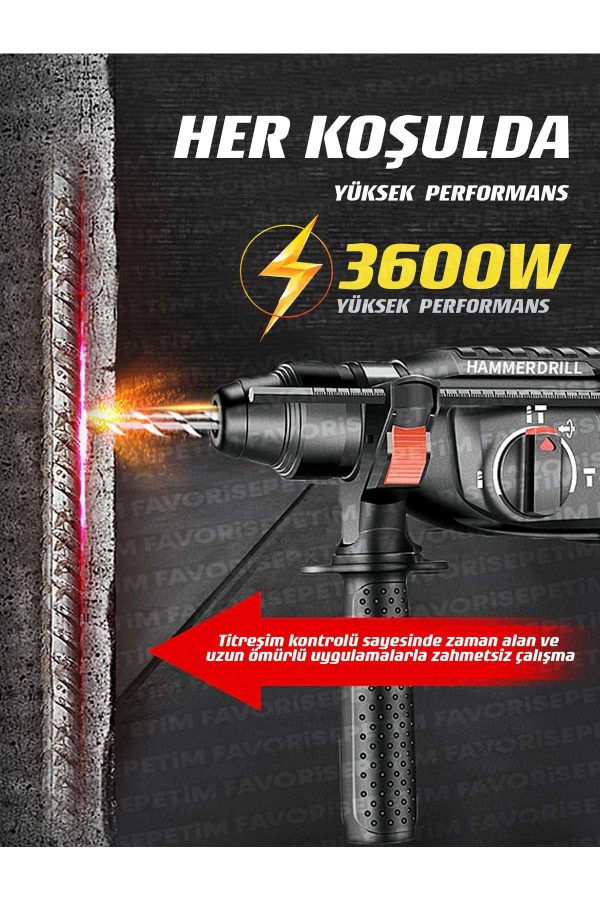 Profesyonel 3600w Bakir Sargili Kırıcı Delici Hilti Matkap 5,9 Çantalı 5 Adet Uç Mandren Hediye - Görsel 3