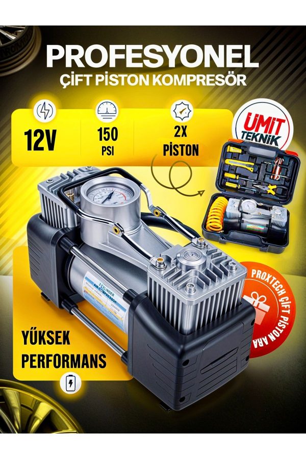 Yeni Nesil Turbo  Motor Çift Pistonlu 12V 150 Psi  Araç Laastik Bot Şişirme Kompresörü Pense Set