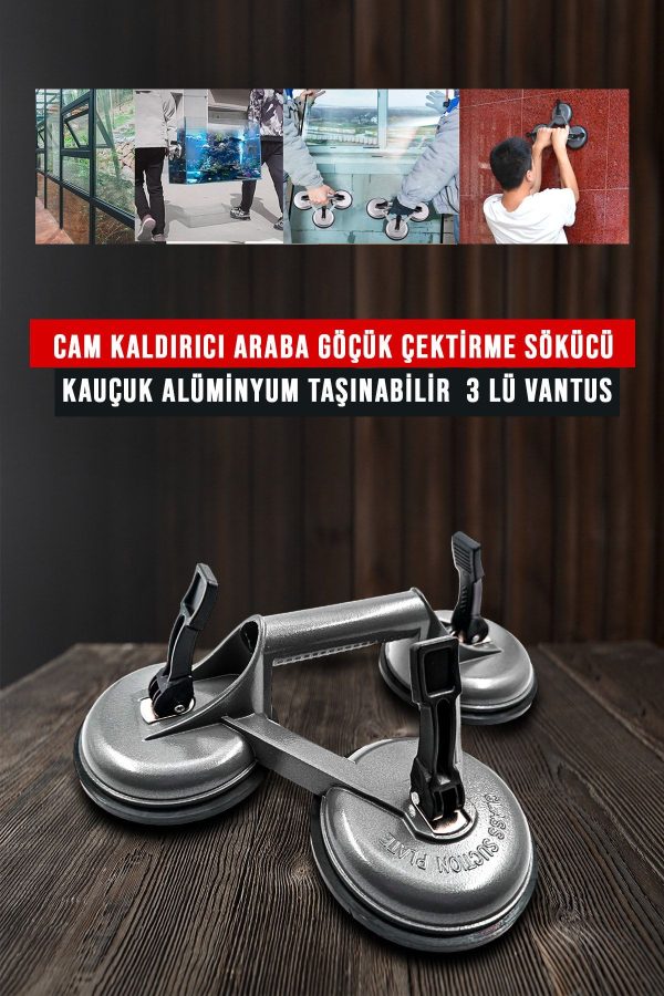 Premium Yüksek Kalite Cam Fayans Kaldırma Metal Alüminyum 3lü Cam Fayans Taşıma Vantuz - Görsel 2