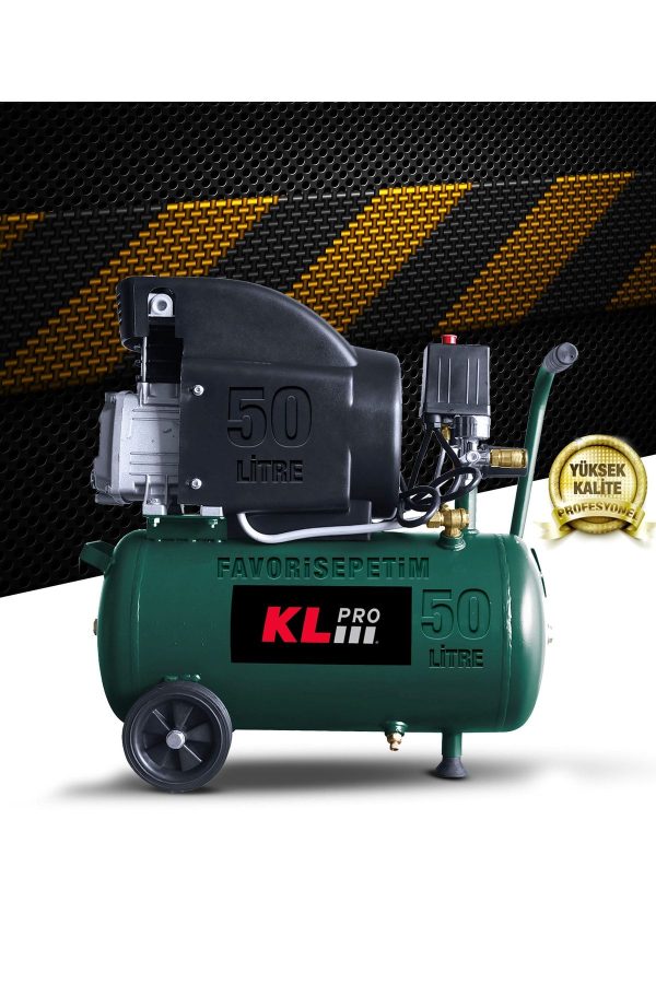 50 Litre Profesyonel Çift Hava Çıkışlı 2 Hp 8 Bar 116psi Klk50 Hava Kompresörü + 5 Parça Havalı Kit - Görsel 2