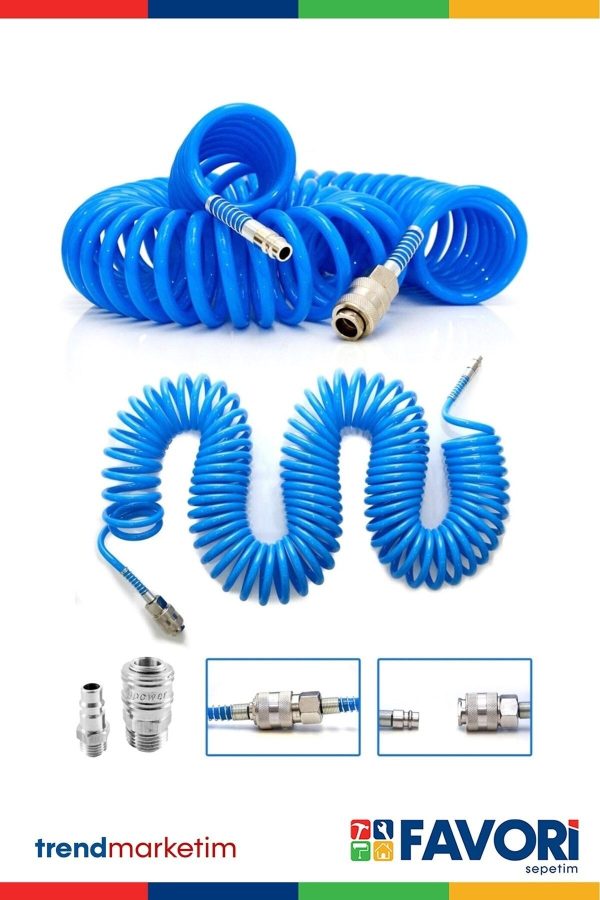 15 Metre Kompresör Spiral Hava Hortumu 8 Mm 15 Mt Hava Jakı Hava Tabancası Recor Paket - Görsel 2