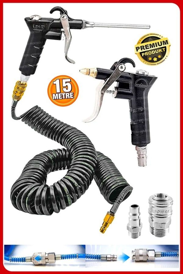 Havalı 15 Metre Kompresör Spiral Hava Hortumu 8 Mm 15 Mt Hava Jakı Hava Tabancası Recor Paket - Görsel 2