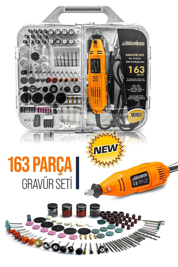 Pro 163 Parça Dramel 6 Devir Ayarlı Pvc Çantalı Hobi Gravür Seti Mini Taşlama Esnek Şaft Hediye - Görsel 3