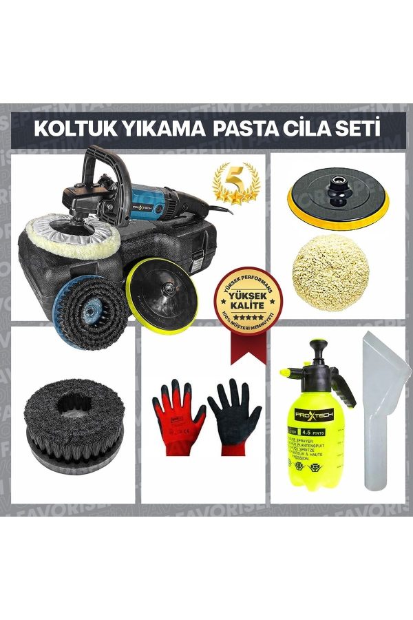 Proxtech Profesyonel 6 Kademeli Devirli Koltuk Yıkama Zımpara Pasta Cila Polisaj Makinesi - Görsel 3