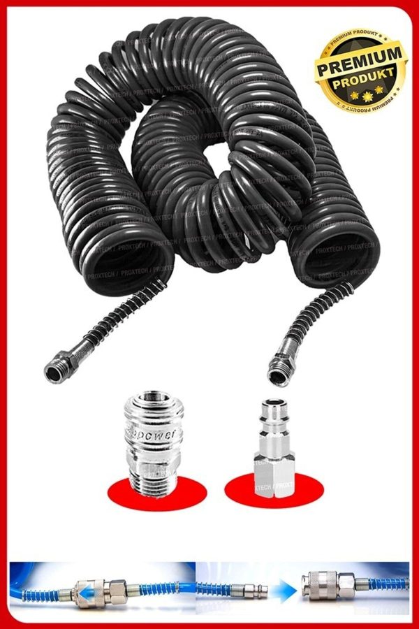 Havalı 15 Metre Kompresör Spiral Hava Hortumu 8 Mm 15 Mt Hava Jakı Hava Tabancası Recor Paket - Görsel 3