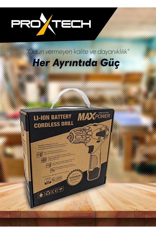 Pro Yüksek Kalite Geliştirilmiş Motor Premium Lityum Akülü Vidalama Şarjlı Matkap Aksesuar Seti - Görsel 3