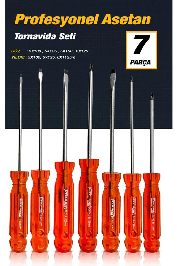 Asetat saplı 7parça Pro Tornavida Takım 46Parça Cırcır Lokma Takımı Otomatik Cırcırlı 1/4" Paket Set - Görsel 3