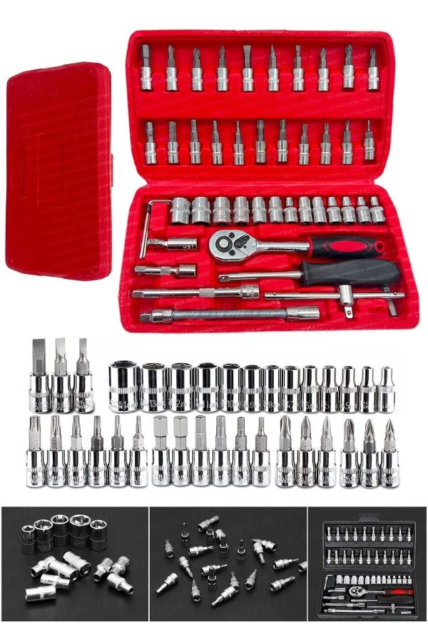 46 Parça Mini Lokma Takımı Otomatik Cırcırlı 1/4" Wrench Set Yüksek Kalite Kombinasyon Alet Seti - Görsel 4